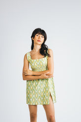 Ikat Short Dress with Pocket – Green