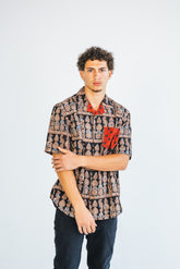Men’s Camp Shirt in Ajrakh - Black with Red