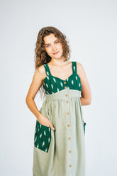 Ikat Maxi Dress with Pockets – Green