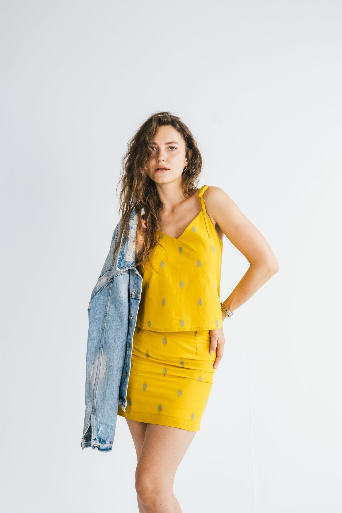 Leaf Cami Top with Tie Straps – Yellow