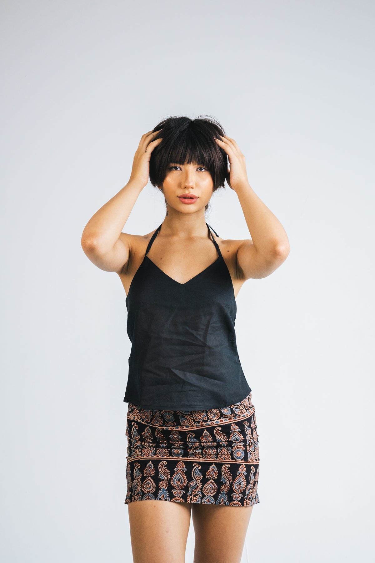 Ajrakh Block Print Fitted Mini Skirt – Black