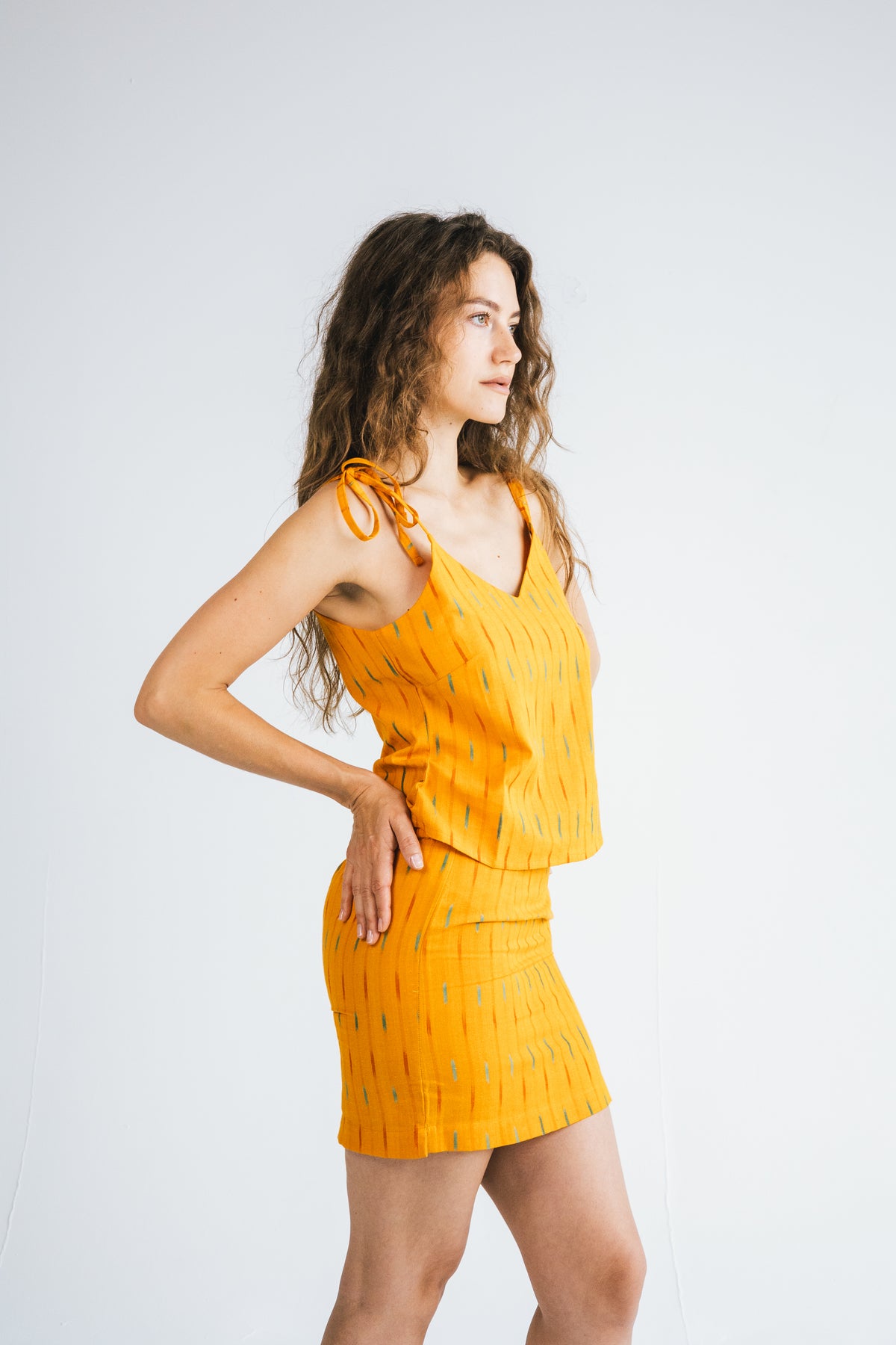 Ikat Cami Top with Tie straps - Orange