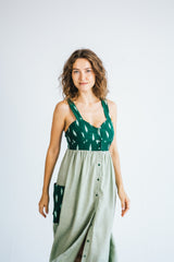Vestido largo verde liso y con ikat