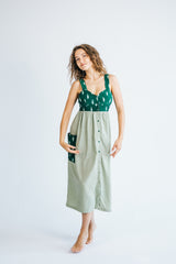 Vestido largo verde liso y con ikat