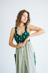Vestido largo verde liso y con ikat