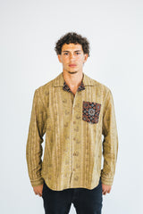 Men's Full-Sleeve Shirt  - Brown Sanganeri and Ajrakh details