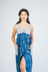 Vestido largo azul ikat