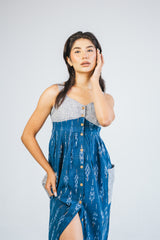 Vestido largo azul ikat