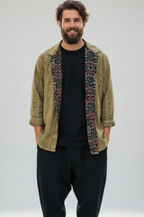 Men's Full-Sleeve Shirt  - Brown Sanganeri and Ajrakh details